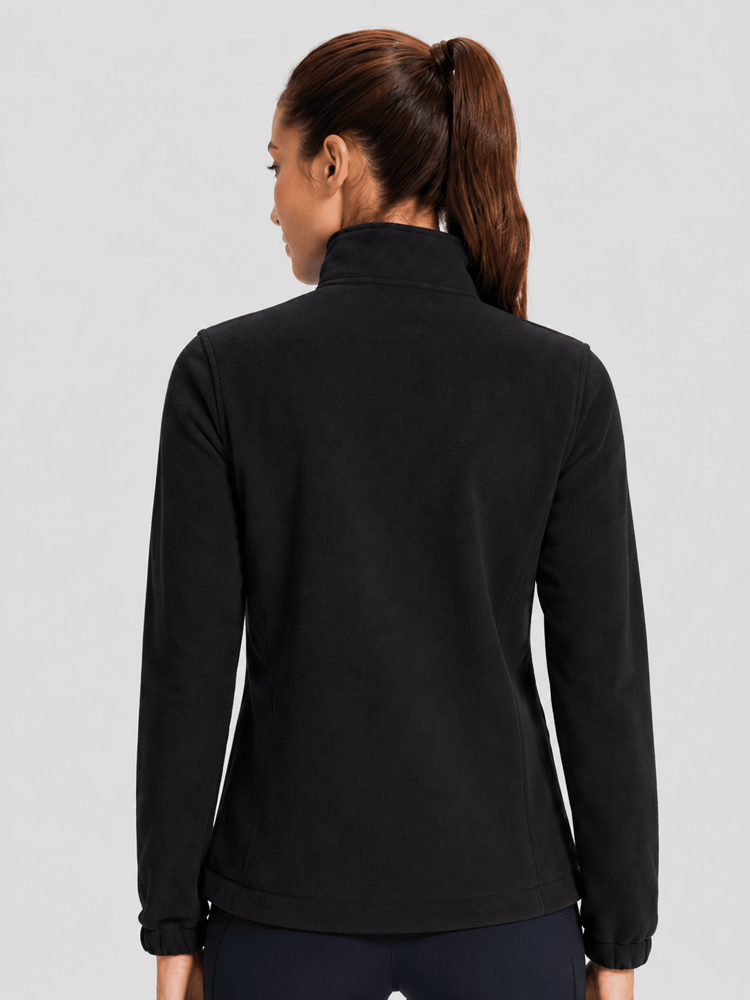 YUCOLEN Women's Lightweight Full Zip Fleece Jacket Windproof Stand Collar Outdoor Sweatshirt in Black