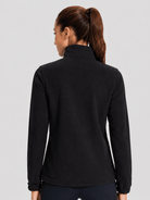 YUCOLEN Women's Lightweight Full Zip Fleece Jacket Windproof Stand Collar Outdoor Sweatshirt in Black