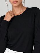 YUCOLEN Women's Long Sleeve Crew Neck Shirt Soft Tri-blend Cotton Performance Tee in Black