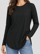 YUCOLEN Women's Long Sleeve Crewneck Tunic Top with Curved Hem in Black