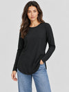 YUCOLEN Women's Long Sleeve Crewneck Tunic Top with Curved Hem in Black