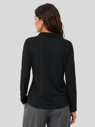YUCOLEN Women's Long Sleeve Golf Shirt Breathable Cotton Blend 5-Button Top in Black