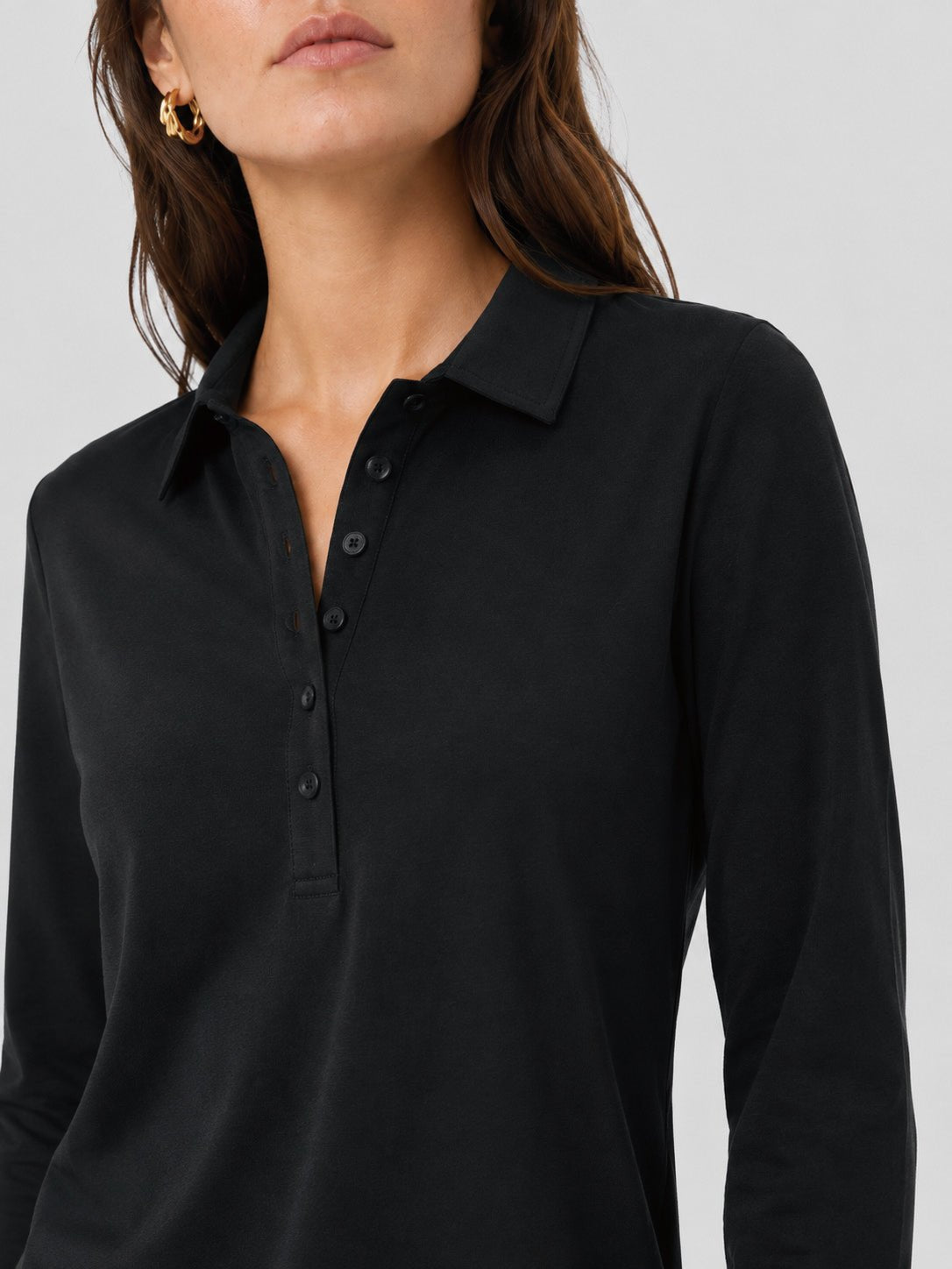 YUCOLEN Women's Long Sleeve Golf Shirt Breathable Cotton Blend 5-Button Top in Black