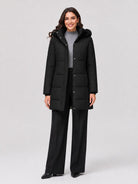 YUCOLEN Women's Long Winter Down Coat Fleece Lined Puffer Jackets in Black