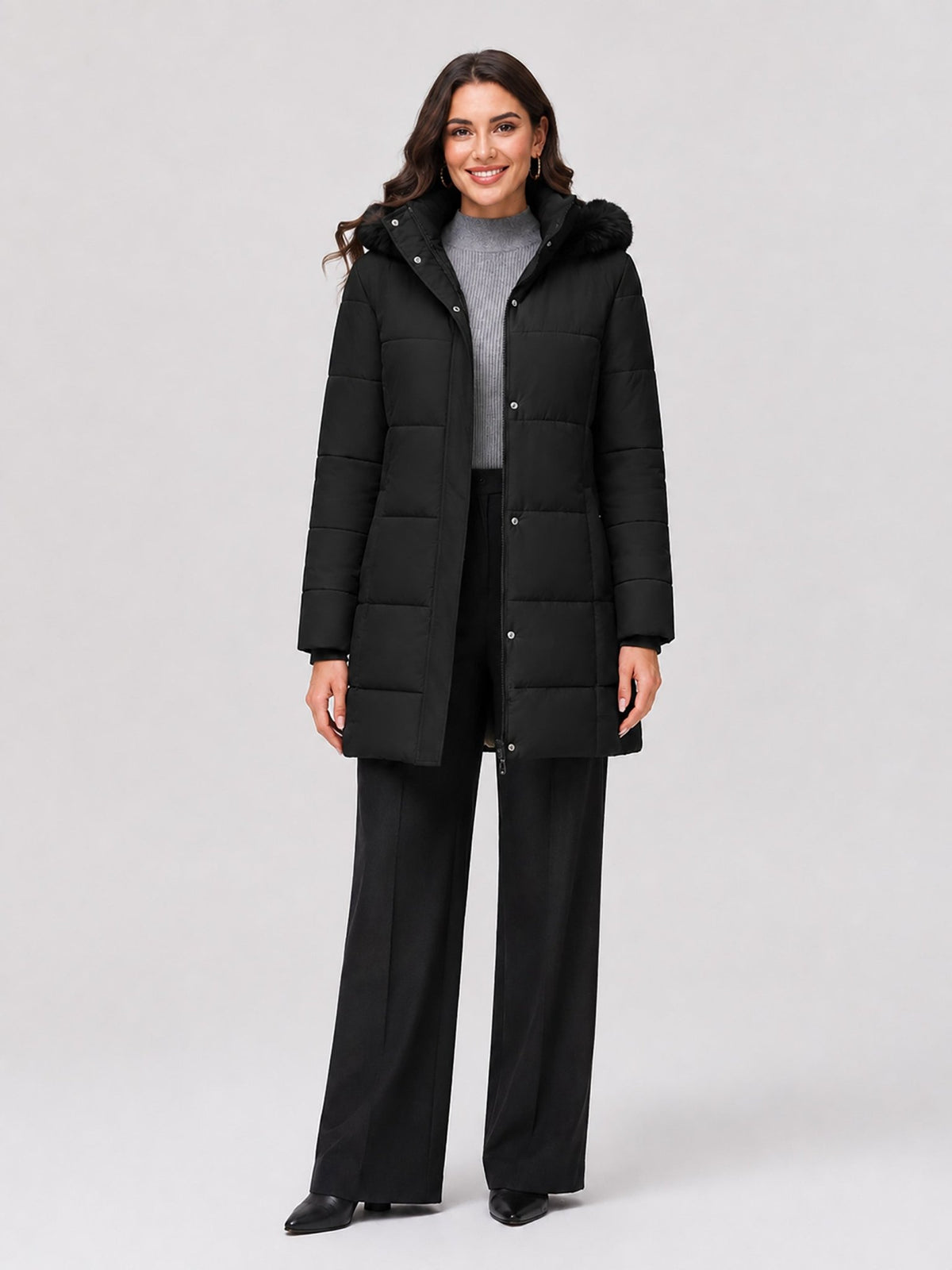 YUCOLEN Women's Long Winter Down Coat Fleece Lined Puffer Jackets in Black