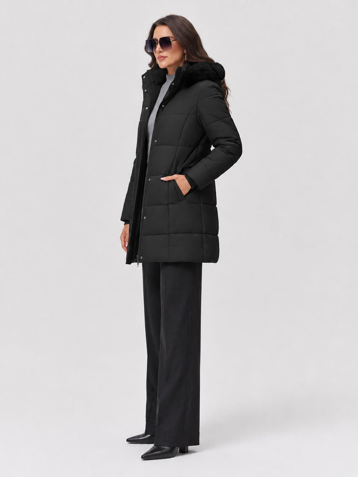 YUCOLEN Women's Long Winter Down Coat Fleece Lined Puffer Jackets in Black