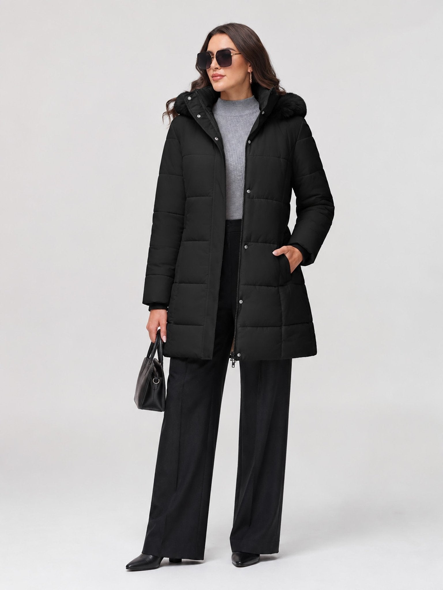 YUCOLEN Women's Long Winter Down Coat Fleece Lined Puffer Jackets in Black