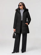 YUCOLEN Women's Long Winter Down Coat Fleece Lined Puffer Jackets in Black