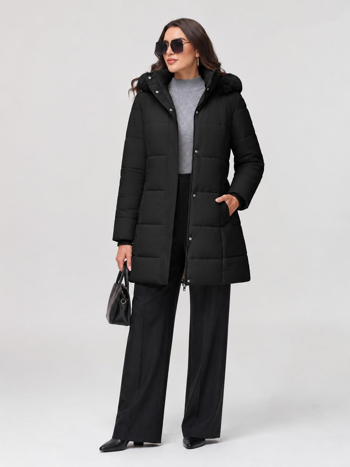 YUCOLEN Women's Long Winter Down Coat Fleece Lined Puffer Jackets in Black
