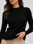 YUCOLEN Women's Mock Neck Ribbed Slim Fit Sweater Soft Wool Blend Pullover in Black