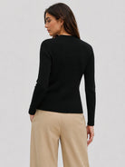 YUCOLEN Women's Mock Neck Ribbed Slim Fit Sweater Soft Wool Blend Pullover in Black