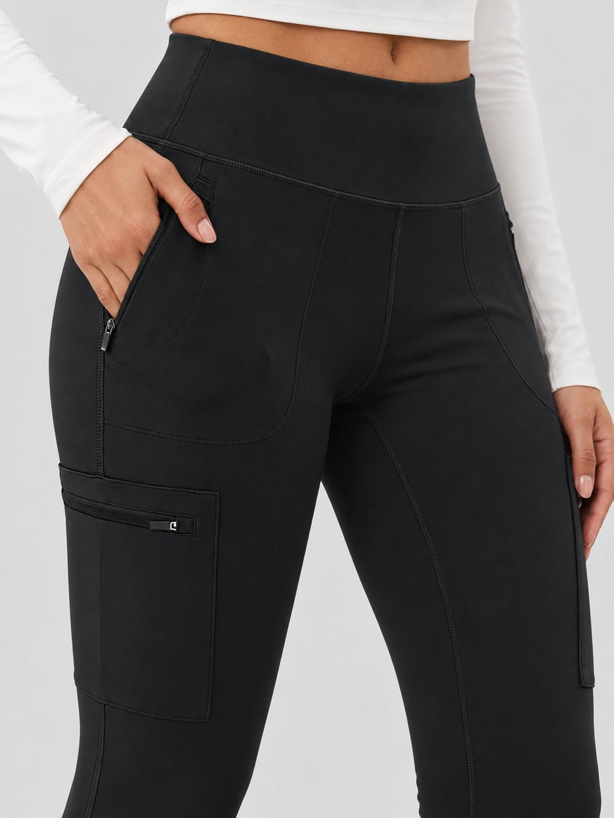 YUCOLEN Women's Outdoor Stretch Leggings with High Waist and Pockets in Black