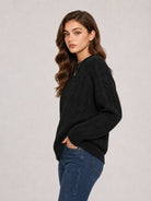 YUCOLEN Women's Oversized Cable Knit Sweater Soft Chunky Crew Neck Pullover Top in Black