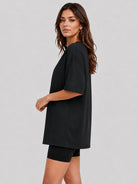 YUCOLEN Women's Oversized Cotton Blend T-Shirt Loose Fit Drop Shoulder Crewneck Tee in Black