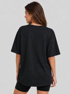 YUCOLEN Women's Oversized Cotton Blend T-Shirt Loose Fit Drop Shoulder Crewneck Tee in Black