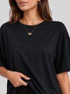 YUCOLEN Women's Oversized Cotton Blend T-Shirt Loose Fit Drop Shoulder Crewneck Tee in Black
