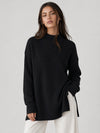 YUCOLEN Women's Oversized Ribbed Knit Turtleneck Pullover with Side Slit in Black