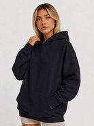 YUCOLEN Women's Oversized Textured Fleece Hoodie Loose Pullover Sweatshirt with Kangaroo Pocket in Black