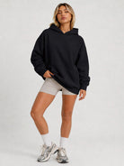YUCOLEN Women's Oversized Textured Fleece Hoodie Loose Pullover Sweatshirt with Kangaroo Pocket in Black