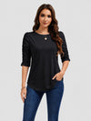 YUCOLEN Women's Puff Half Sleeve Tri-blend Top Casual Blouse in Black
