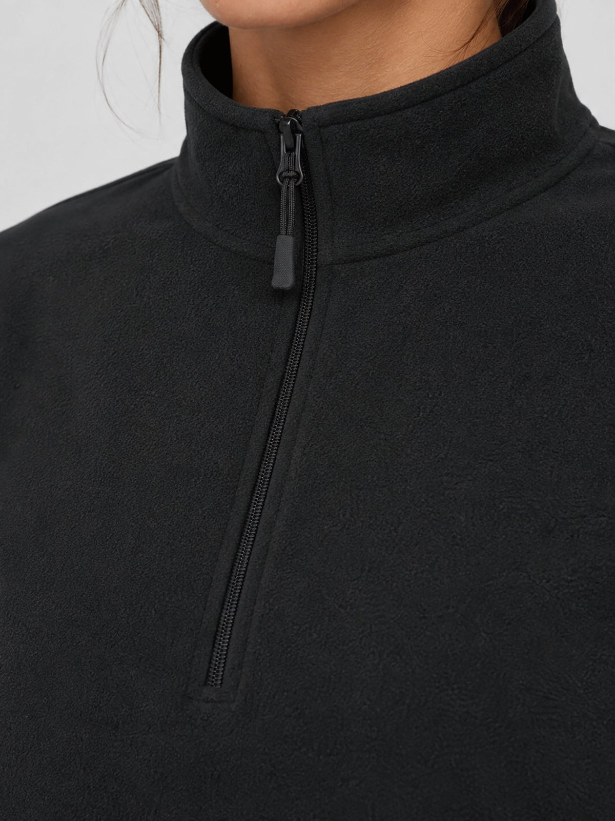 YUCOLEN Women's Quarter Zip Polar Fleece Pullover Lightweight Warm Sweatshirt in Black