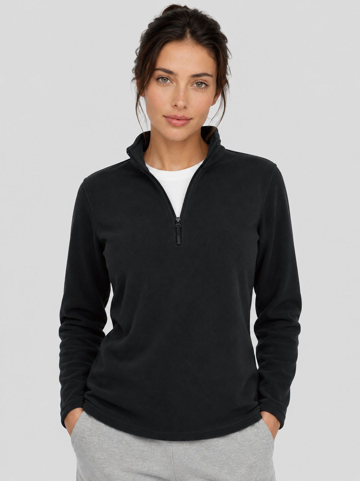 YUCOLEN Women's Quarter Zip Polar Fleece Pullover Lightweight Warm Sweatshirt in Black