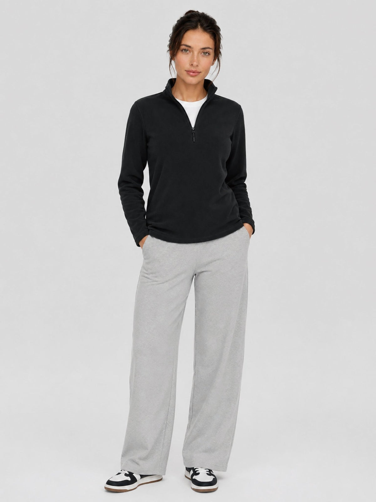 YUCOLEN Women's Quarter Zip Polar Fleece Pullover Lightweight Warm Sweatshirt in Black