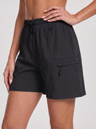 YUCOLEN Women's Quick Dry Hiking Cargo Shorts UPF 50 Plus Lightweight 5 Inch Athletic Shorts in Black