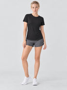 YUCOLEN Womens Quick Dry UPF 50 Athletic Short Sleeve Workout Top in Black