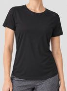 YUCOLEN Womens Quick Dry UPF 50 Athletic Short Sleeve Workout Top in Black