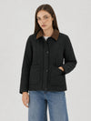 YUCOLEN Women's Quilted Jacket Retro Corduroy Collar Lightweight Padded Coat in Black
