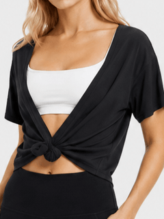 YUCOLEN Women's Reversible Workout Tee Open Back Loose Fit Athletic Shirt in Black