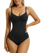 YUCOLEN Women's Seamless Tummy Control Bodysuit U-Neck Thong Shapewear in Black