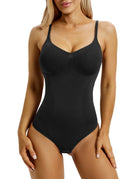YUCOLEN Women's Seamless Tummy Control Bodysuit U-Neck Thong Shapewear in Black
