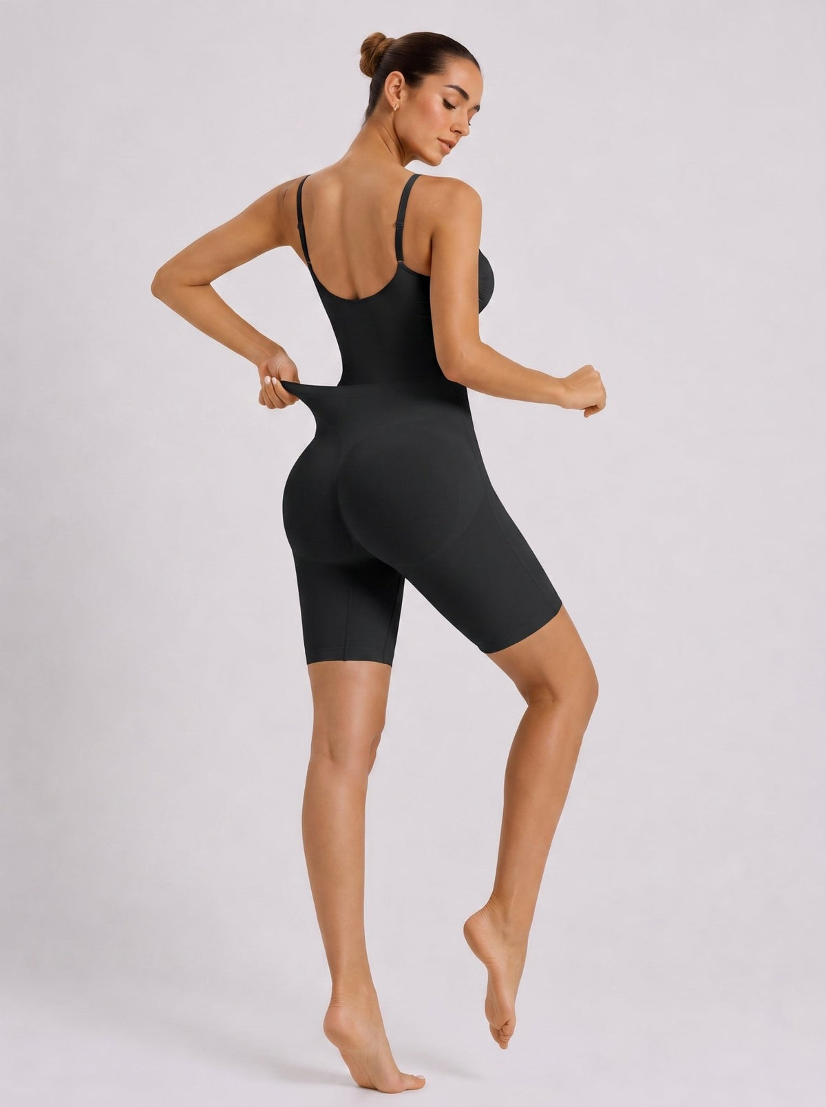 YUCOLEN Women's Seamless Tummy Control Bodysuit with Back Pull-Down Design in Black