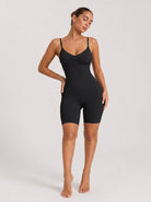 YUCOLEN Women's Seamless Tummy Control Bodysuit with Back Pull-Down Design in Black