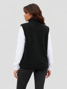YUCOLEN Women's Sherpa Fleece Vest Fuzzy Zip Up Sleeveless Jacket with 4 Pockets in Black