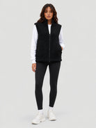 YUCOLEN Women's Sherpa Fleece Vest Fuzzy Zip Up Sleeveless Jacket with 4 Pockets in Black