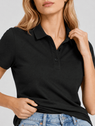 YUCOLEN Women's Short Sleeve Cotton Polo Shirt Breathable 3-Button Collared Top in Black