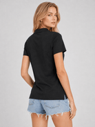 YUCOLEN Women's Short Sleeve Cotton Polo Shirt Breathable 3-Button Collared Top in Black