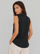 YUCOLEN Women's Sleeveless Golf Polo Shirt UPF 50+ V Neck Side Slit Sun Protection Top in Black