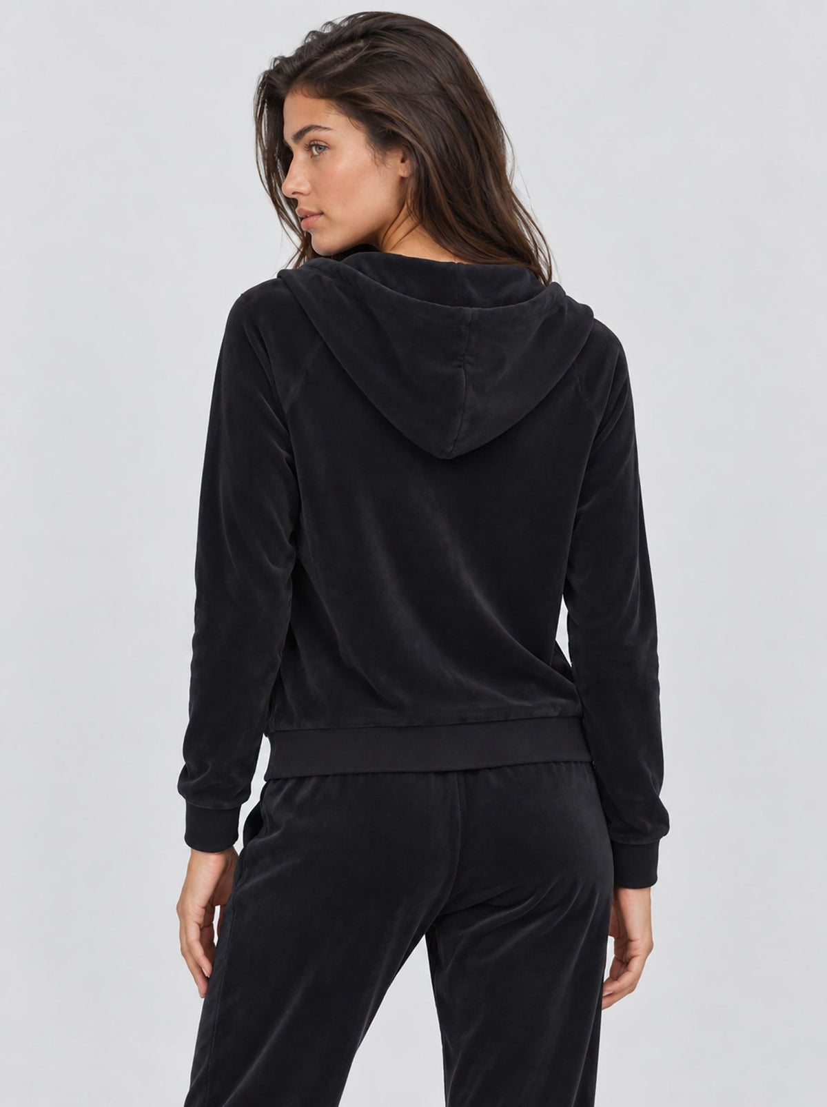 YUCOLEN Women's Soft Velour Full Zip Hooded Jacket with Pockets in Black