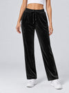 YUCOLEN Women's Soft Velour Straight Leg Pants with Elastic Waist in Black