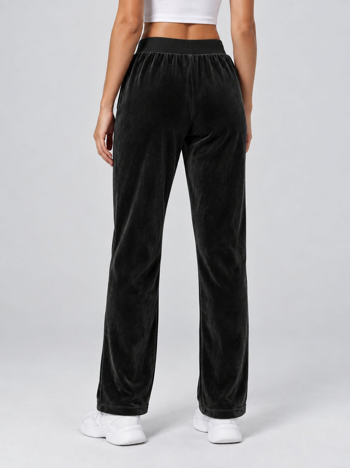 YUCOLEN Women's Soft Velour Straight Leg Pants with Elastic Waist in Black