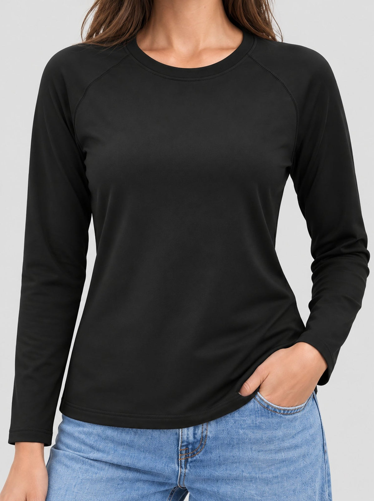 YUCOLEN Women’s Stretch Thermal Long Sleeve Active Top in Black