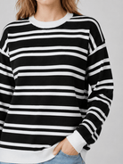 YUCOLEN Women's Striped Crewneck Sweater Soft Knit Casual Loose Fit Pullover for Fall Winter in Black
