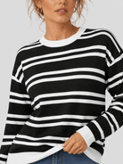 YUCOLEN Women's Striped Crewneck Sweater Soft Knit Casual Loose Fit Pullover for Fall Winter in Black