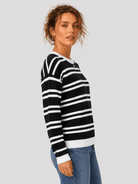 YUCOLEN Women's Striped Crewneck Sweater Soft Knit Casual Loose Fit Pullover for Fall Winter in Black