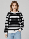 YUCOLEN Women's Striped Crewneck Sweater Soft Knit Casual Loose Fit Pullover for Fall Winter in Black