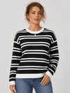YUCOLEN Women's Striped Crewneck Sweater Soft Knit Casual Loose Fit Pullover for Fall Winter in Black